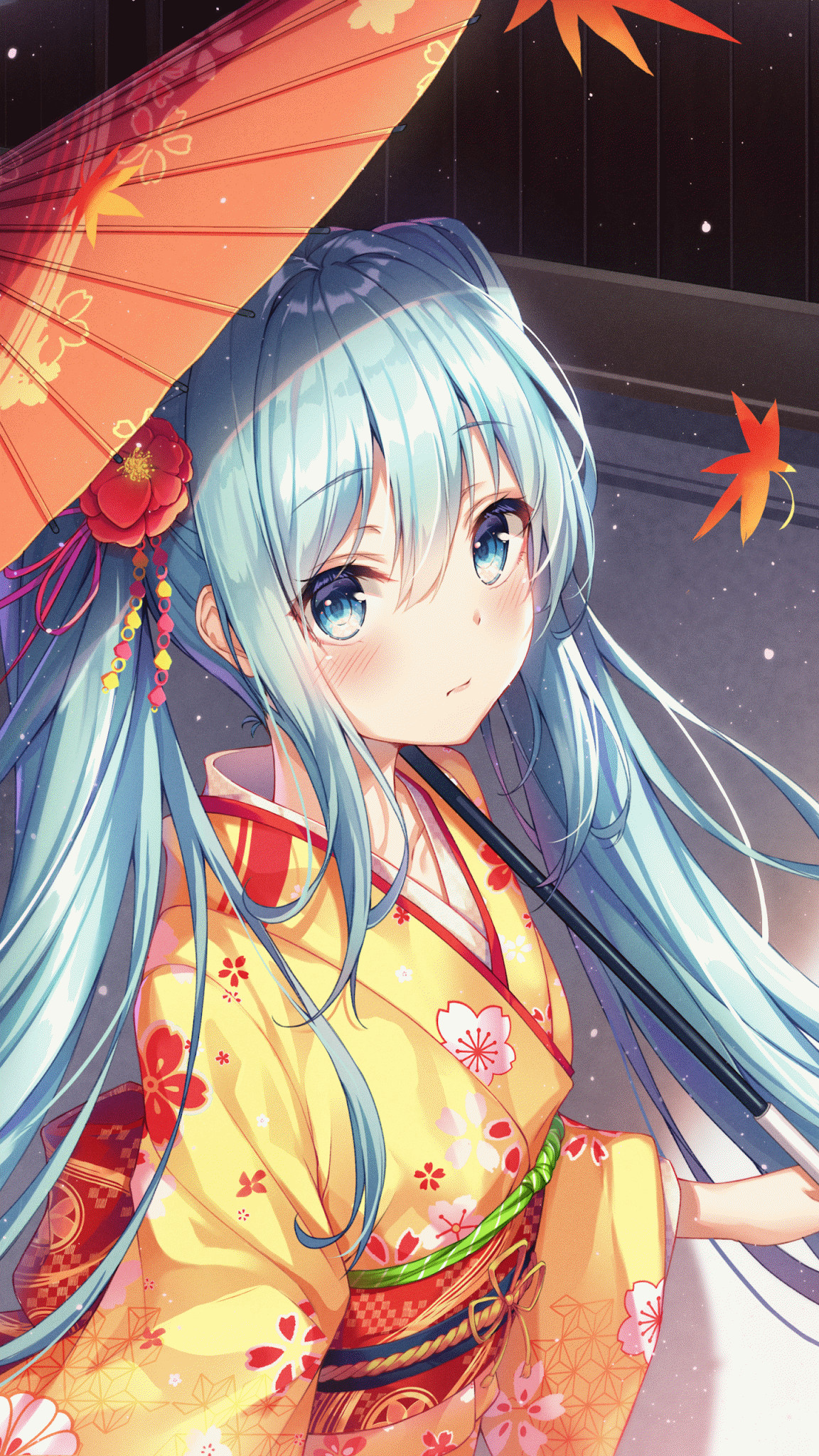 Hình nền anime cô gái trong kimono chuyển động nhẹ nhàng